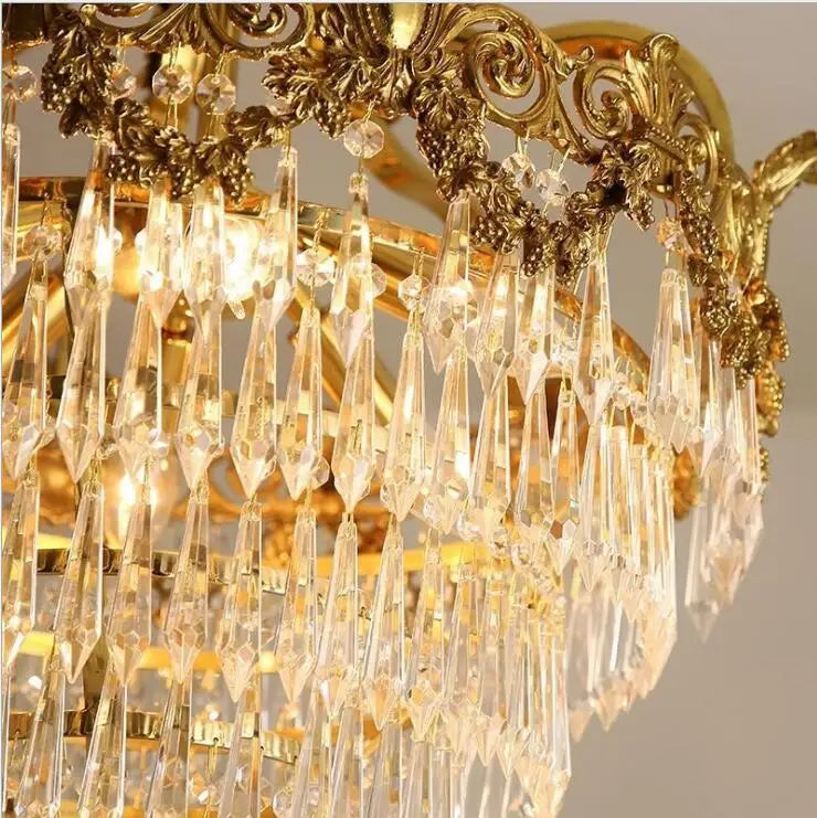 French copper crystal chandelier European living room villa entrance porch Nordic brass personality creative stair lamps