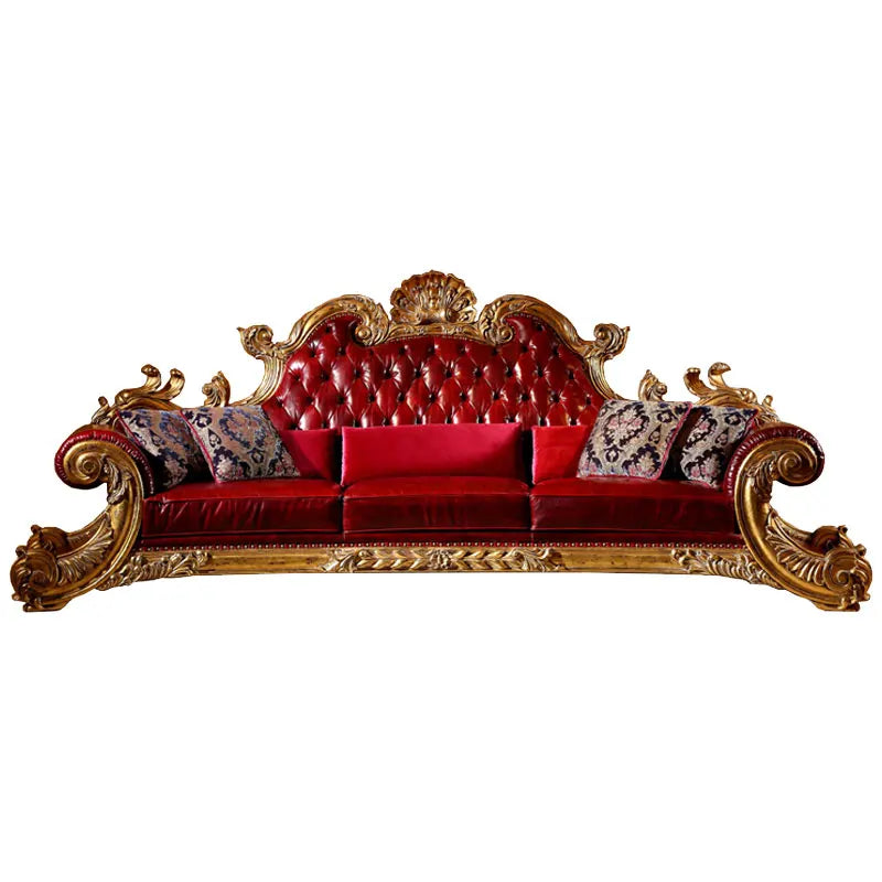 French court sofa, villa, living room, luxurious solid wood carving, luxury furniture, gold foil, European style leather sofa
