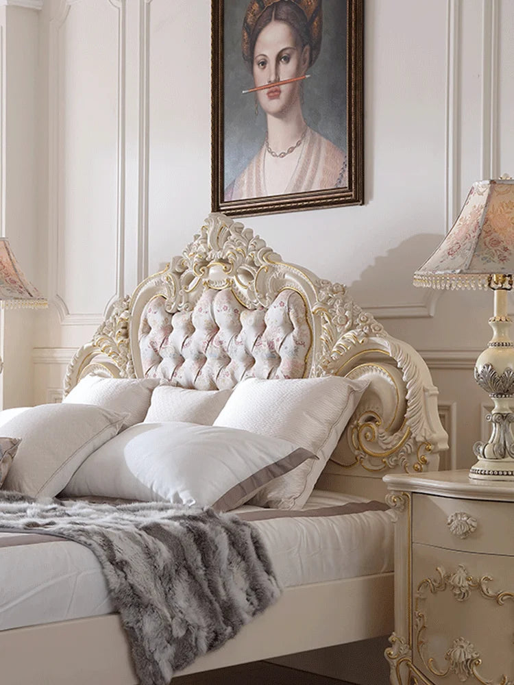French furniture luxury carved painted double bed European bed 1.8 Princess bed
