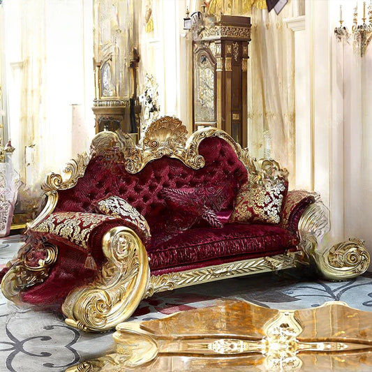 French luxury carved solid wood sofa villa palace gold foil sofa European living room fabric sofa furniture customization