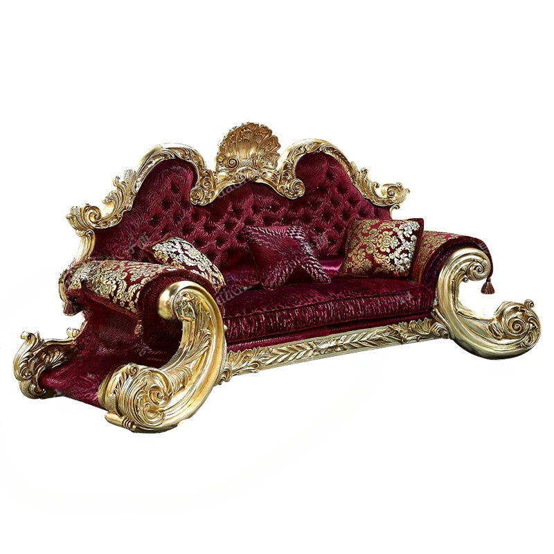 French luxury carved solid wood sofa villa palace gold foil sofa European living room fabric sofa furniture customization