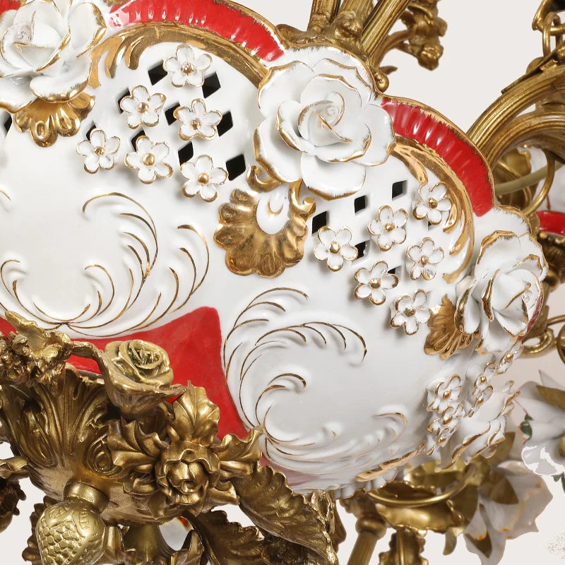 French luxury copper lamp all copper ceramic living room bedroom dining room villa pastoral pure copper romantic Chandelier