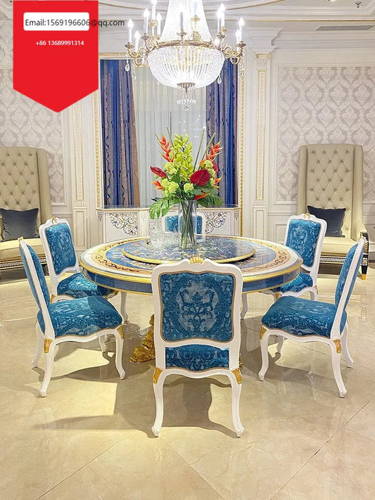 French luxury restaurant round dining table mahogany shell mosaic heavy industry carved dining table with turntable