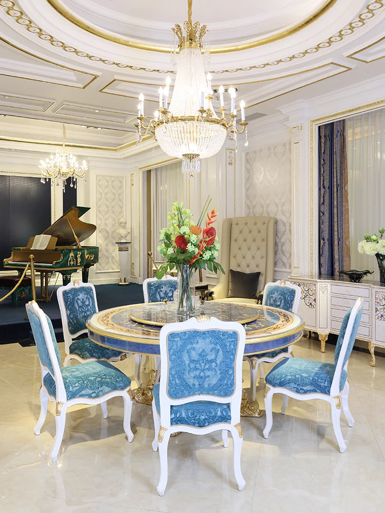 French luxury restaurant round dining table mahogany shell mosaic heavy industry carved dining table with turntable