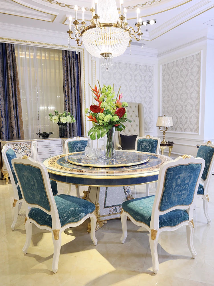 French luxury restaurant round dining table mahogany shell mosaic heavy industry carved dining table with turntable