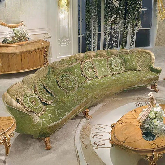 French luxury solid wood sofa combination Italian European fabric carved sofa palace villa furniture customization