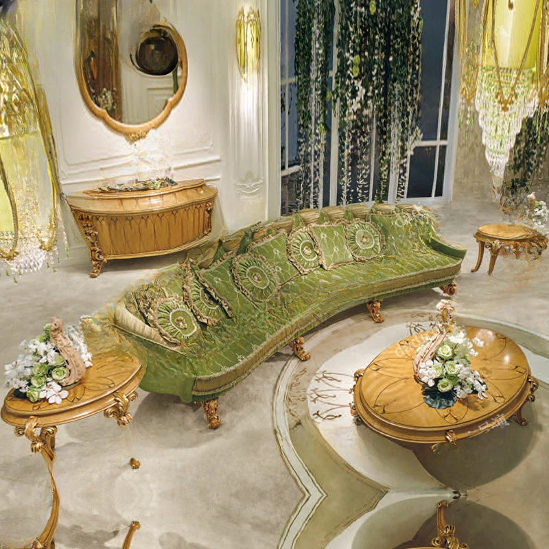 French luxury solid wood sofa combination Italian European fabric carved sofa palace villa furniture customization