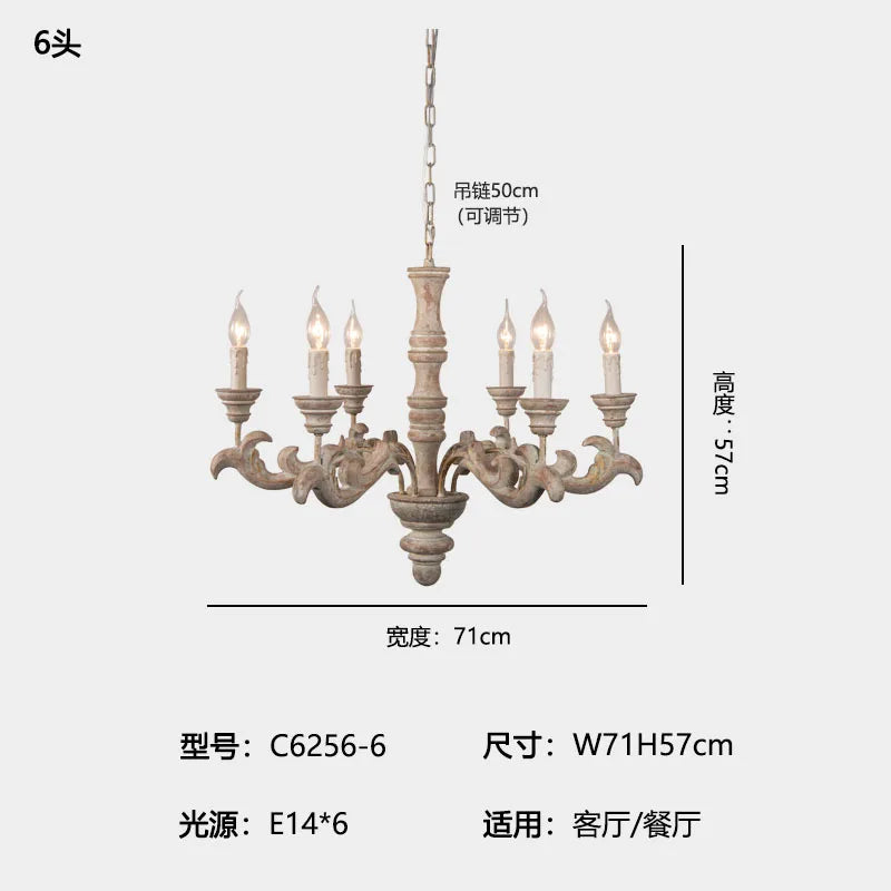 French pastoral wooden restaurant lamps and lanterns villa retro American country candle living room chandelier