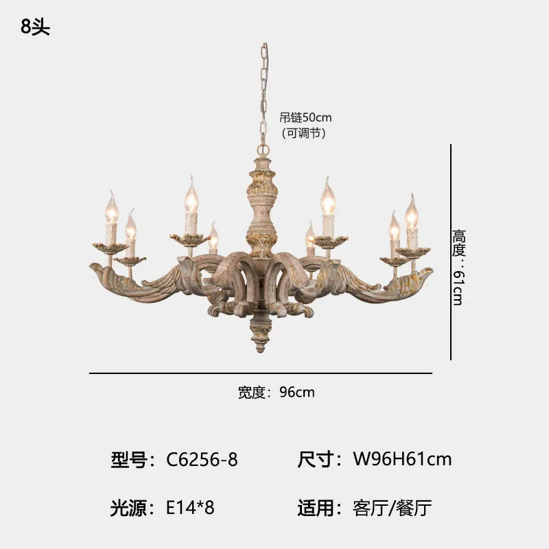 French pastoral wooden restaurant lamps and lanterns villa retro American country candle living room chandelier