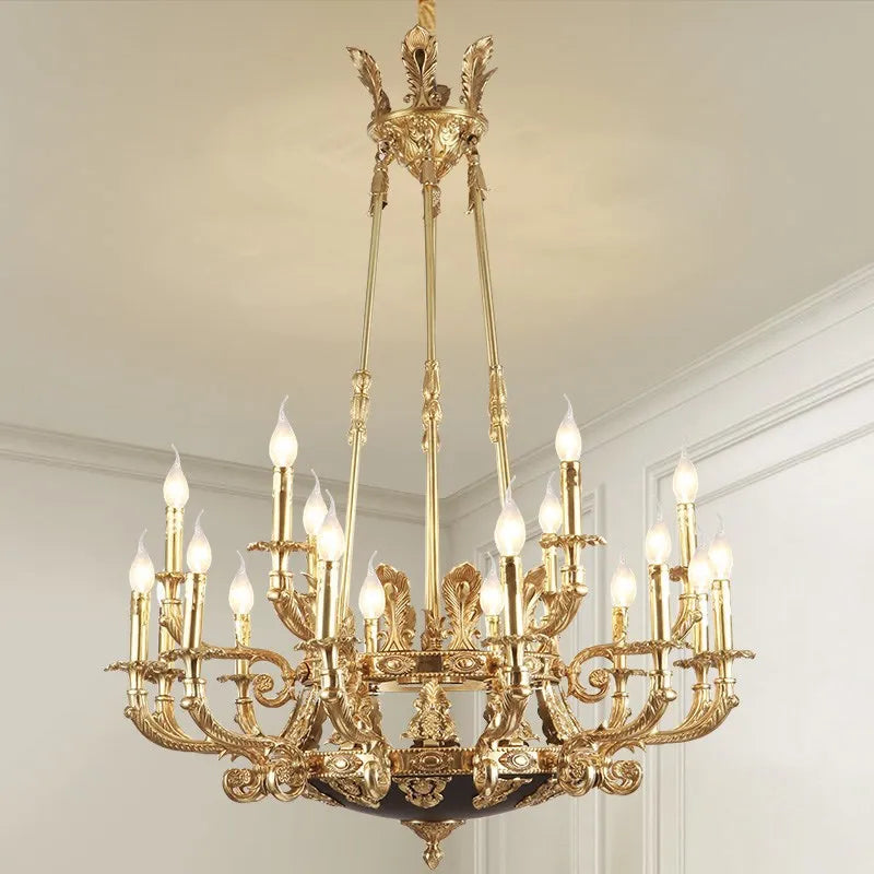 French pure copper palace duplex living room staircase hotel lobby luxury villa club full copper candle chandelier