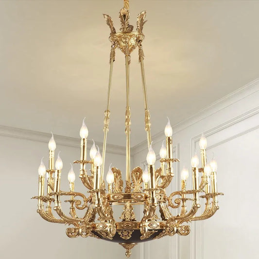 French pure copper palace duplex living room staircase hotel lobby luxury villa club full copper candle chandelier