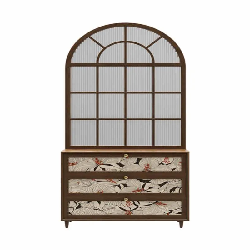 French retro rainbow glass solid wood screen, entrance door, shoe cabinet partition, living room, bathroom, household bedroom, s