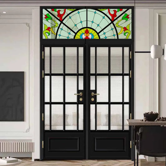 French retro screen, titanium magnesium aluminum alloy painted art glass door