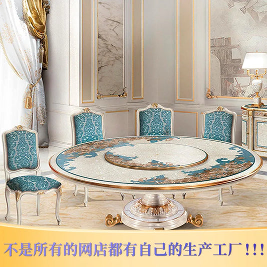 French table European deluxe solid wood carved round table chair combination villa restaurant furniture customization