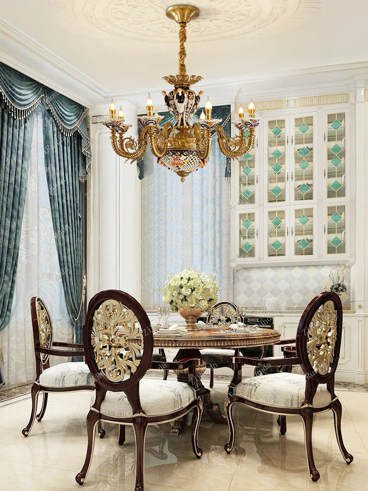 French villa living room, ceramic chandeliers, European luxury dining room,bedroom, study,high-end pure copper lighting fixtures