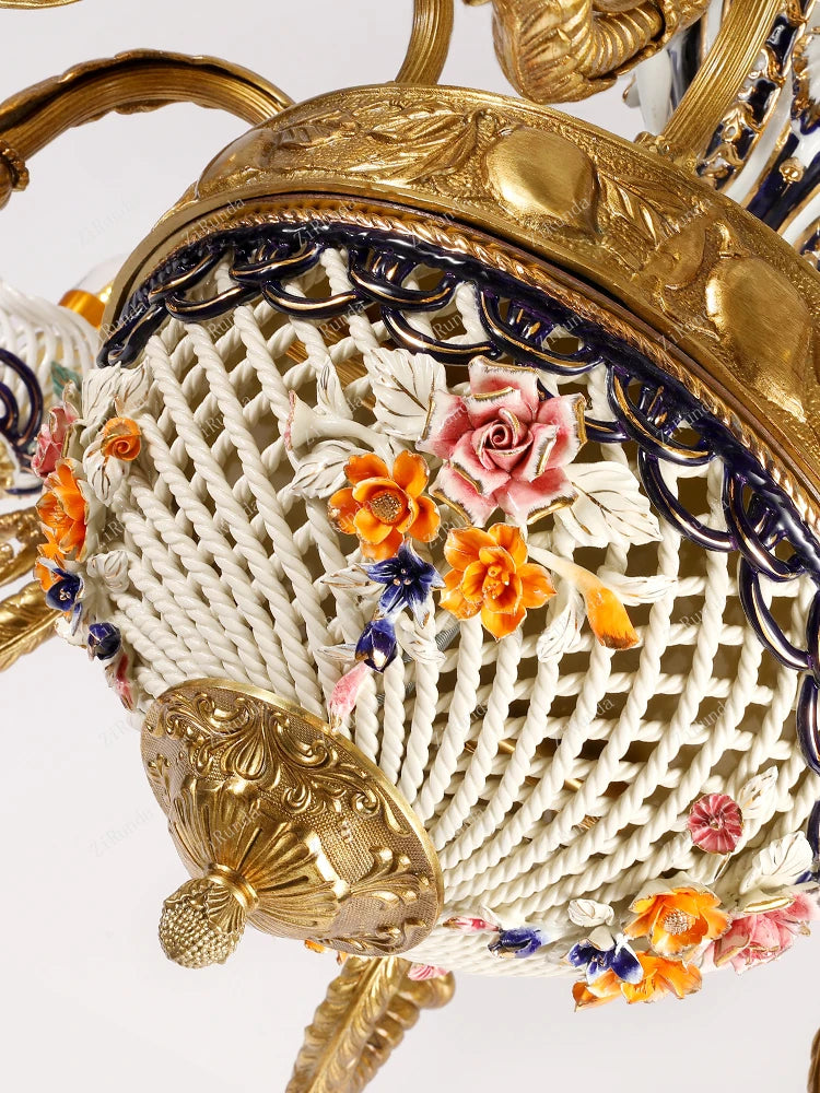 French villa living room, ceramic chandeliers, European luxury dining room,bedroom, study,high-end pure copper lighting fixtures