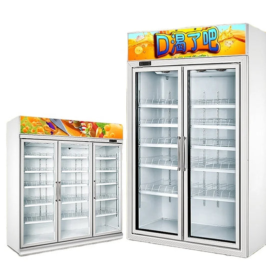 Fresh keeping freezer display cabinet 2 door beverage refrigerated supermarket vertical refrigerator freezer