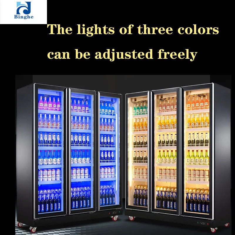 Fresh keeping freezer display cabinet 2 door beverage refrigerated supermarket vertical refrigerator freezer