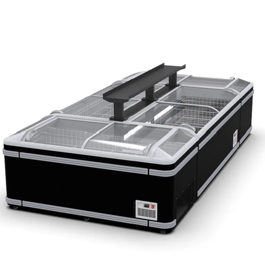 Frost Free Combined Deep Freezer Sliding Curved Glass Door Horizontal Freon Refrigerator Supermarket Cabinet