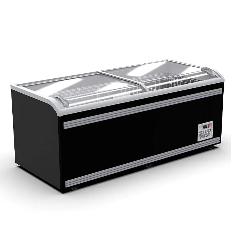 Frost Free Combined Deep Freezer Sliding Curved Glass Door Horizontal Freon Refrigerator Supermarket Cabinet