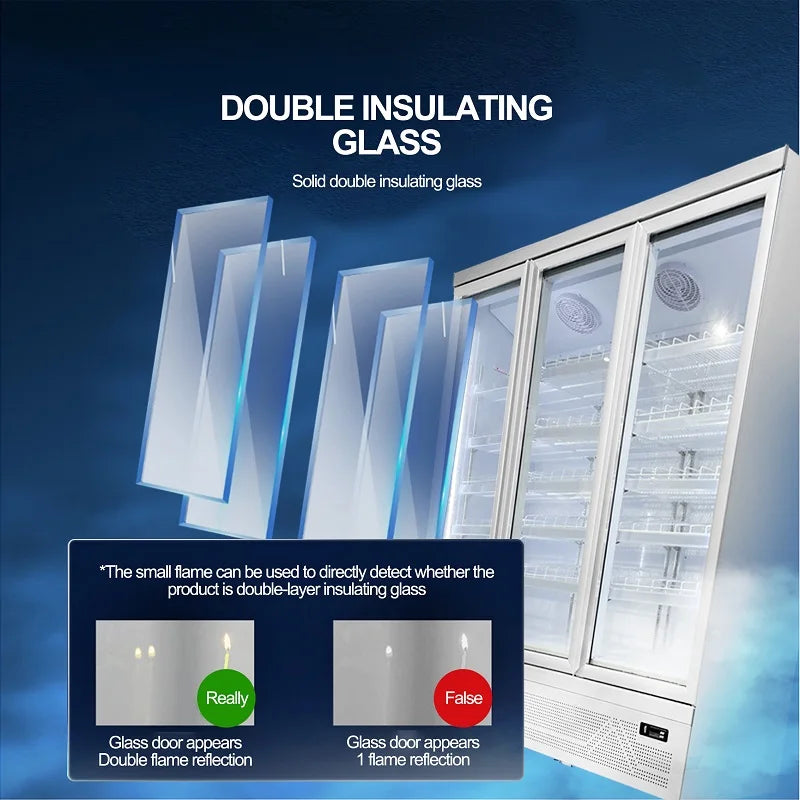 Frost Free Glass Door Chiller Vertical Display Showcase Beverage Refrigerator Cabinet Cold Drink Beer Cooler