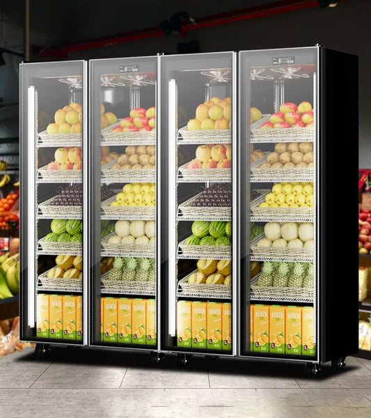 Fruit Preservation Display Cabinet Cold Fresh Supermarket Wind Curtain Vegetable Refrigeration Network Red Double Door Commercia