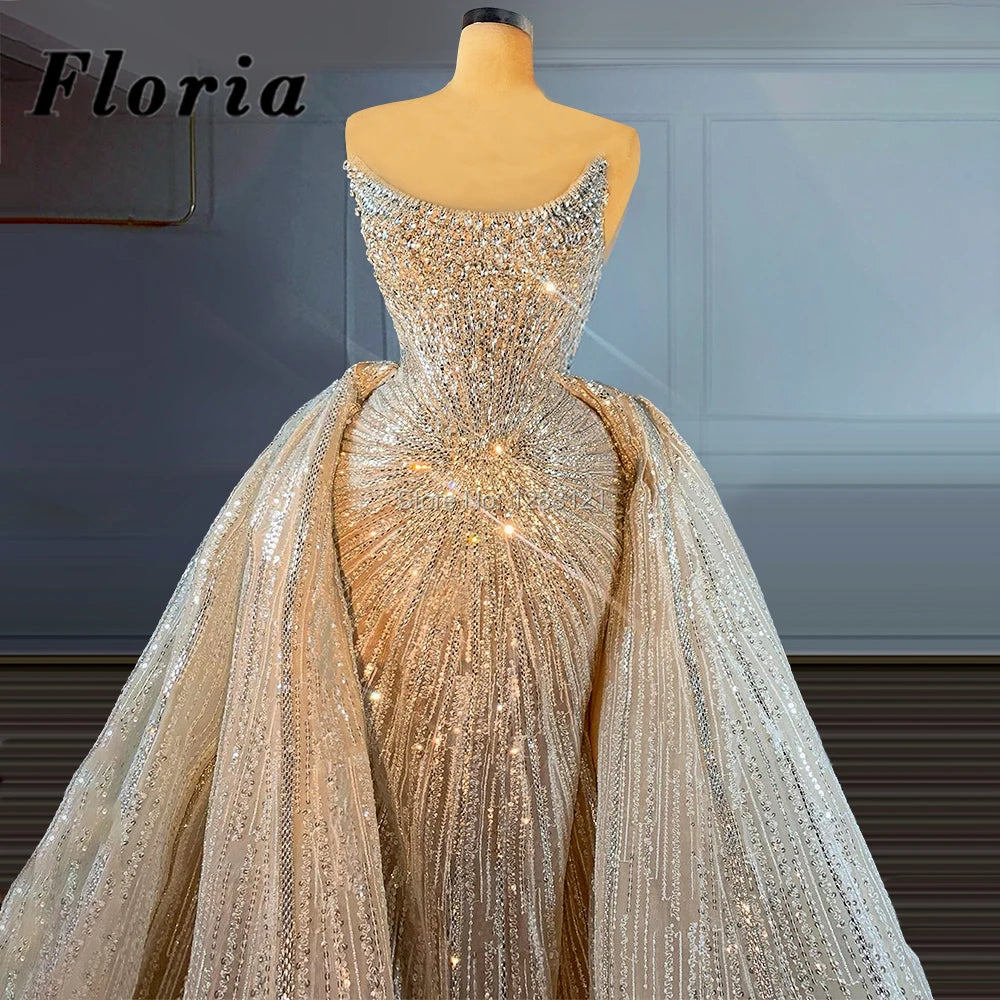 Full Beading Crystal Wedding Dresses Gorgeous Sweep Train Bride Dresses 2021 Arabic Dubai Bridal Gowns Kaftans Vestido De Noiva