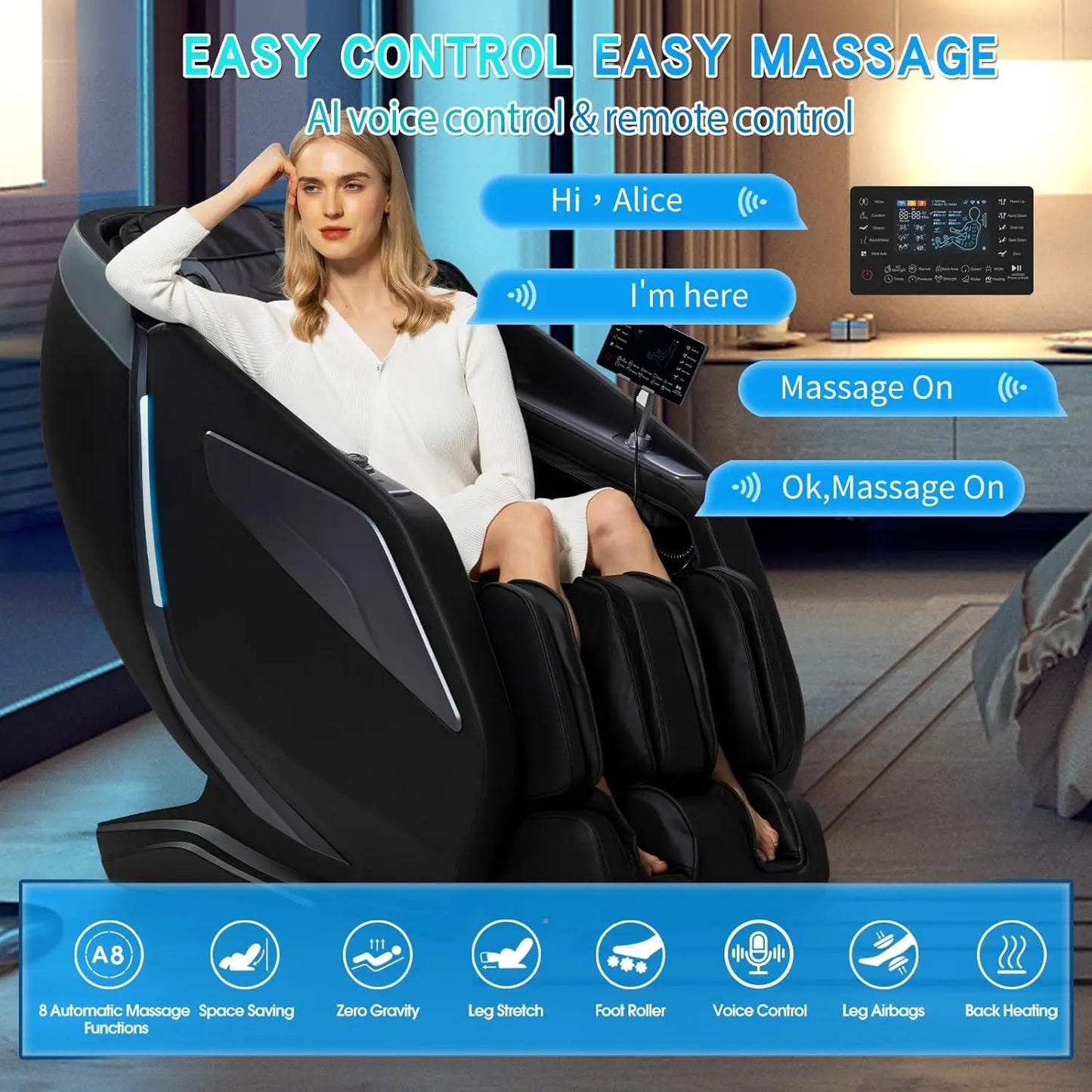 Full Body Zero Gravity Massage Chair with Body Scan 4D Intelligent Shiatsu Strecth Massage Back/Leg Heated with AI Voice Control