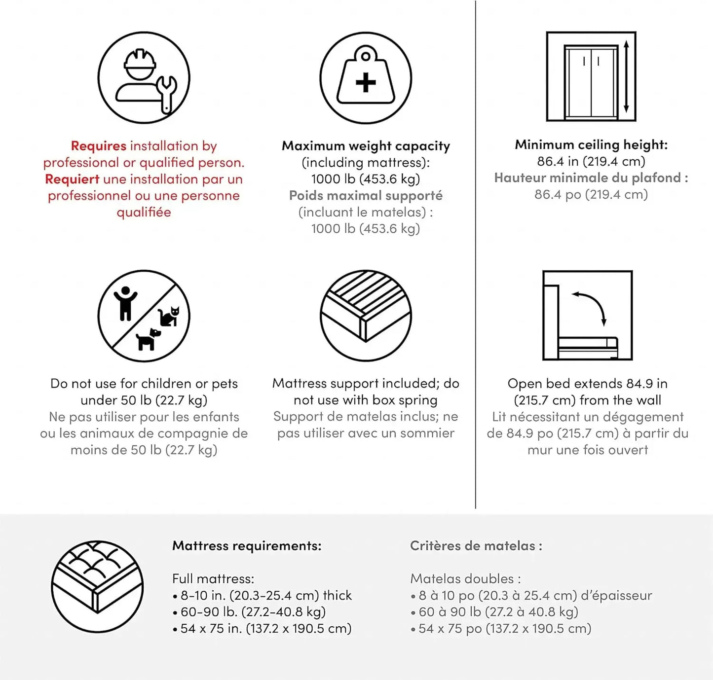 Full Murphy Bed with Closet Organizer with Drawers 84-inch White Space-Saving Sleeping Arrangement for Multipurpose Room