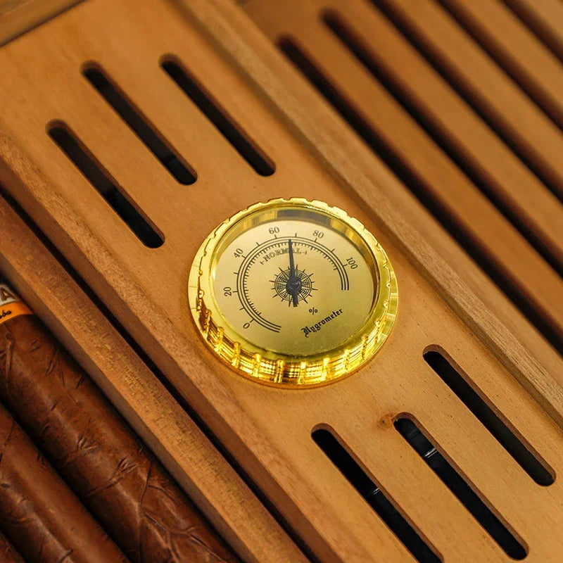 GUEVARA Cedar Wood Cigar Humidor Large Capacity for Hygrometer Glass Top Cigar Box Cabinet Portable Travel Gift Men