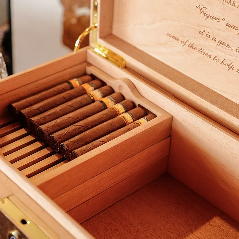 GUEVARA Cedar Wood Cigar Humidor Large Capacity for Hygrometer Glass Top Cigar Box Cabinet Portable Travel Gift Men
