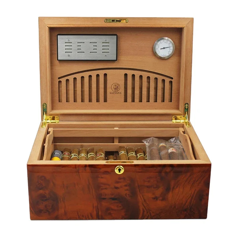 GUEVARA Cigar Humidor Box Cedar Wood With Humidifier For Men Gift Portable Travel Case Cigar Box With Metal Hygrometer