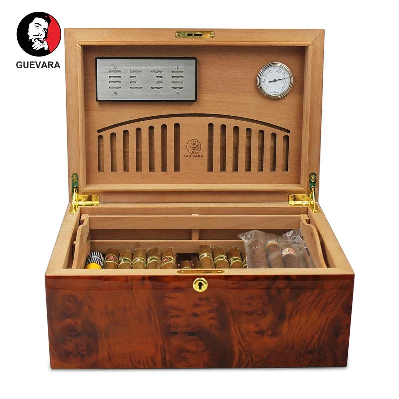GUEVARA Cigar Humidor Box Cedar Wood With Humidifier For Men Gift Portable Travel Case Cigar Box With Metal Hygrometer