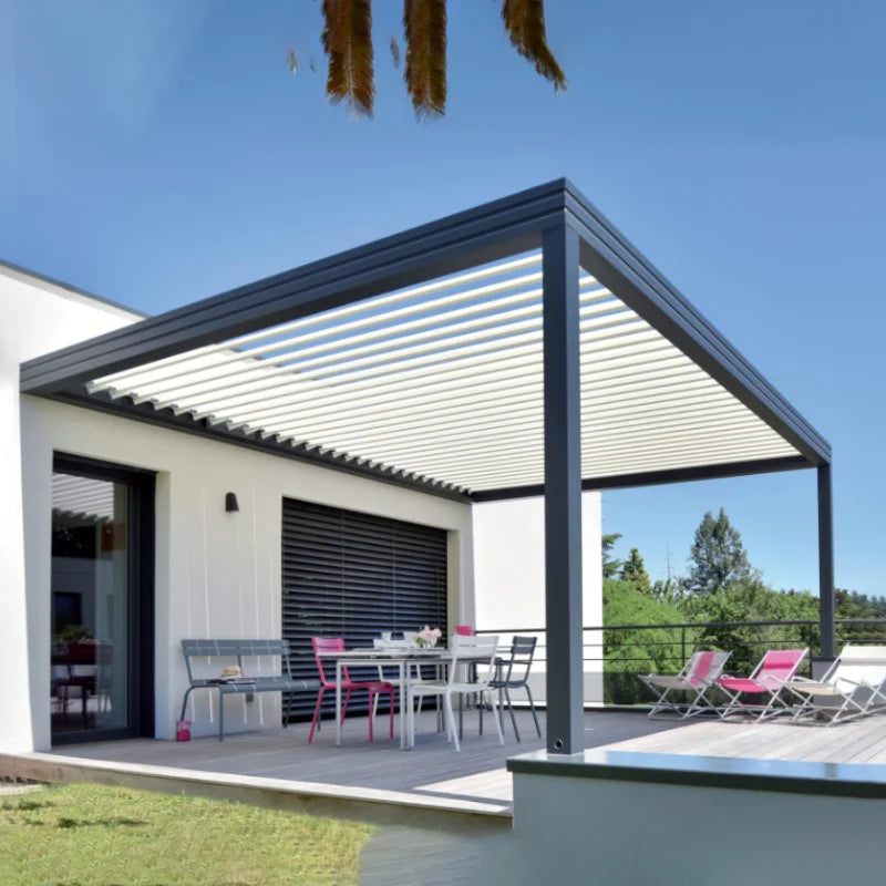 Garden Free Standing Waterproof Motorized Aluminio Louver Pavilion Gazebo Ultraviolet-proof Custom Pergola