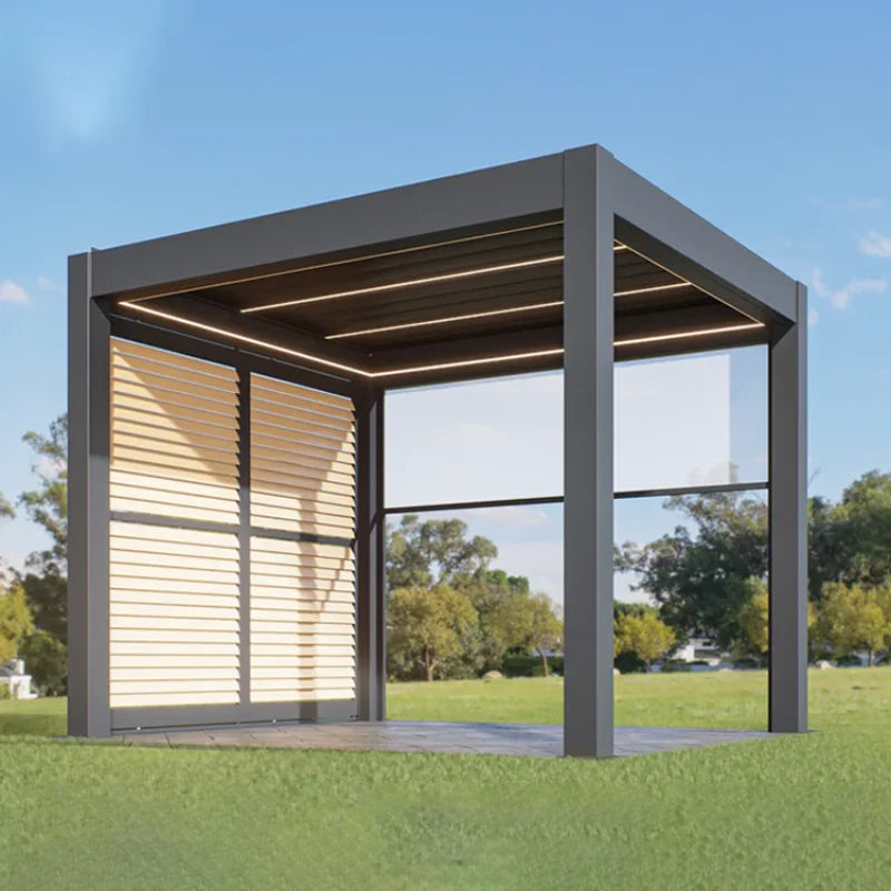 Garden Free Standing Waterproof Motorized Aluminio Louver Pavilion Gazebo Ultraviolet-proof Custom Pergola