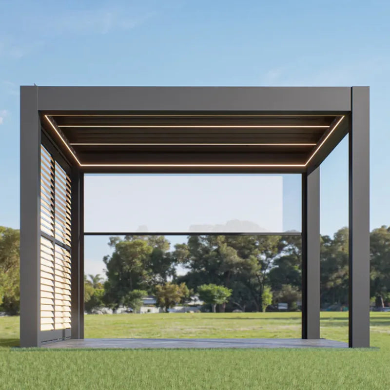 Garden Free Standing Waterproof Motorized Aluminio Louver Pavilion Gazebo Ultraviolet-proof Custom Pergola