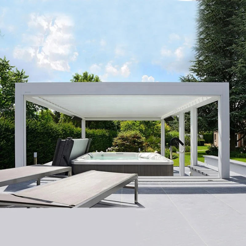 Garden Free Standing Waterproof Motorized Aluminio Louver Pavilion Gazebo Ultraviolet-proof Custom Pergola