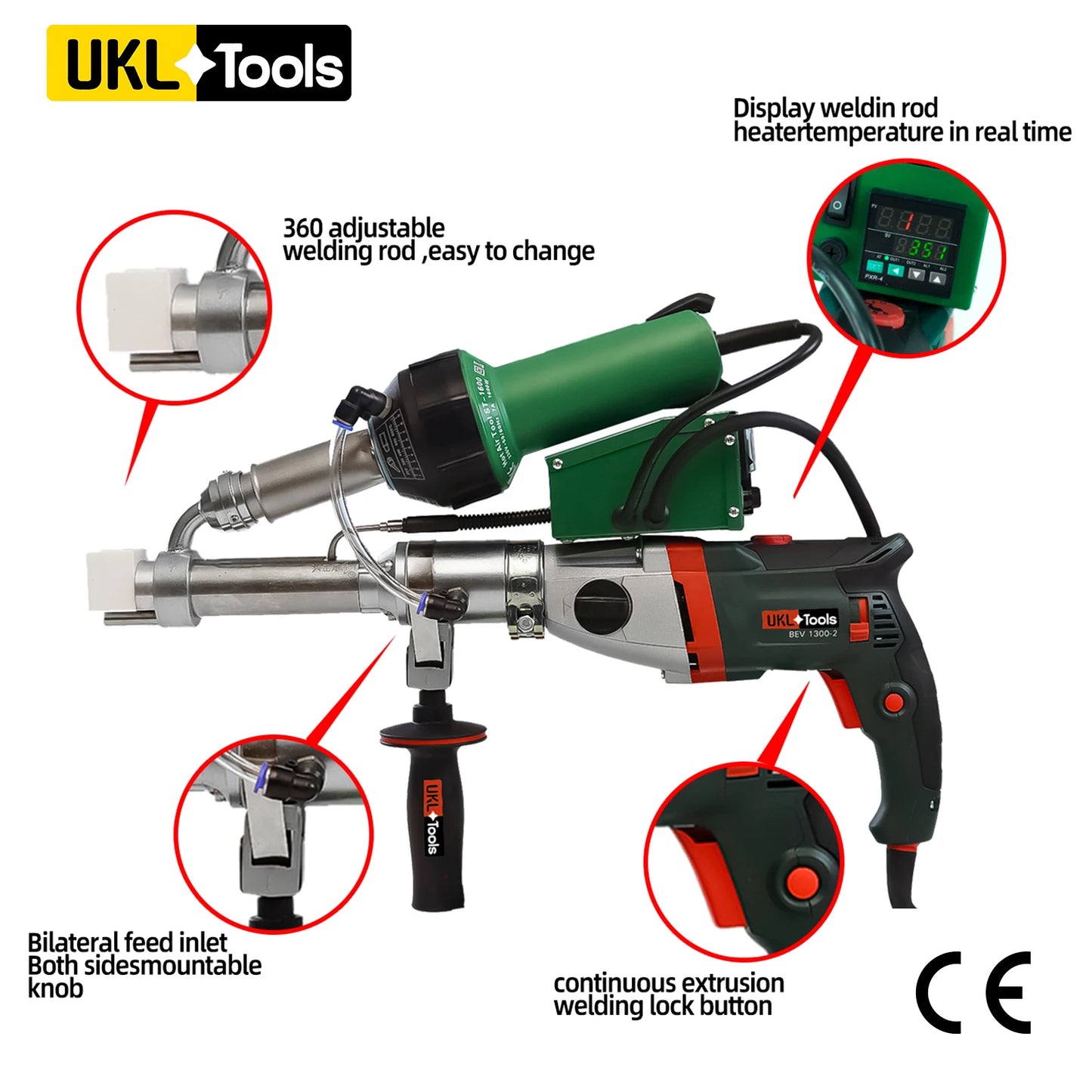 Geomembrane Double Heating System Plastic Hand Held Extrusion Welding Gun PVC Extrusion Equipment   High Heat Gun HDPE PP LDPE