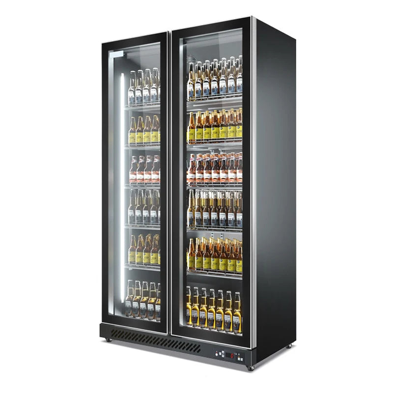 Glass Door Drinks Fridge Soft Drink Beer Display Coolers Upright Double Door Refrigerator