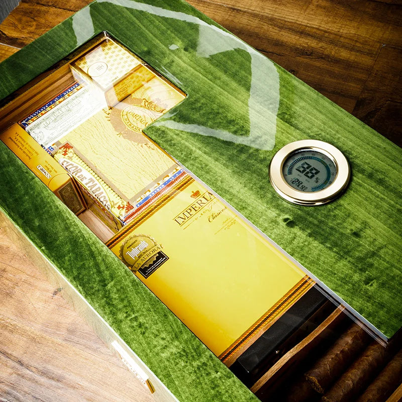 Glass Top New Arrival Spanish Cedar Cigar Box Cigar Humidification Moisture Storage Box for 80 Sticks with Lock Humidor CH-036