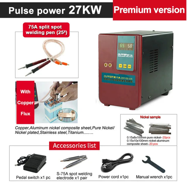 Glitter 811A Spot Welder Pulse Spot Welding Machine For Lithium Battery Pack With Remote Soldering 75A Pen Copper Equipment