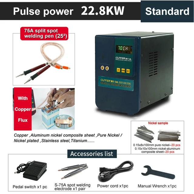 Glitter 811A Spot Welder Pulse Spot Welding Machine For Lithium Battery Pack With Remote Soldering 75A Pen Copper Equipment