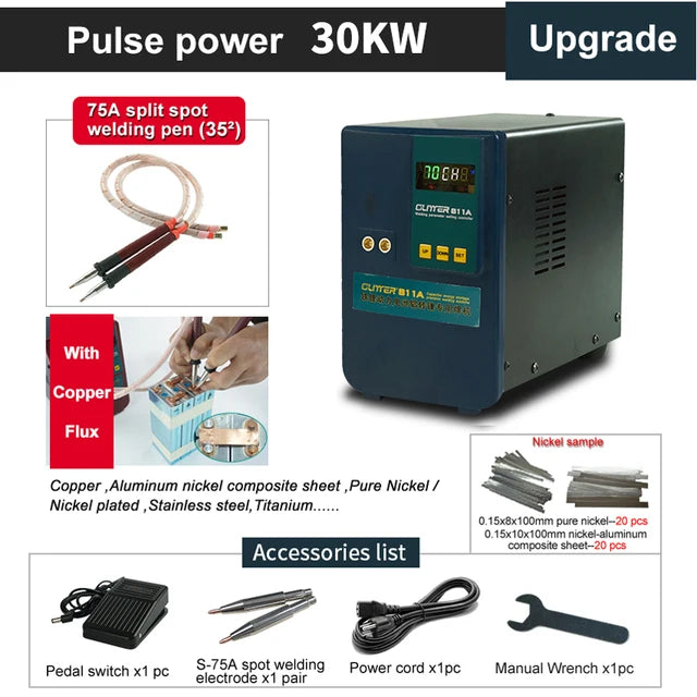 Glitter 811A Spot Welder Pulse Spot Welding Machine For Lithium Battery Pack With Remote Soldering 75A Pen Copper Equipment