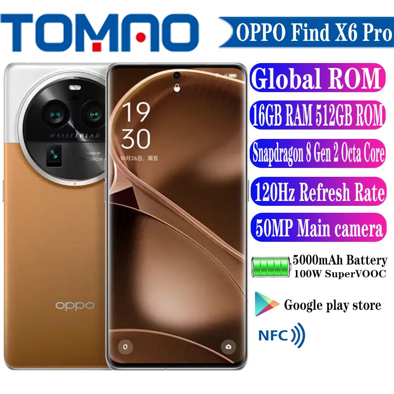 Global ROM OPPo Find X6 Pro 5G Mobile Phone 6.82" 120Hz Android 13 Snapdragon 8 Gen 2 Octa Core 50MP Rear Cameras 5000mAh 100W