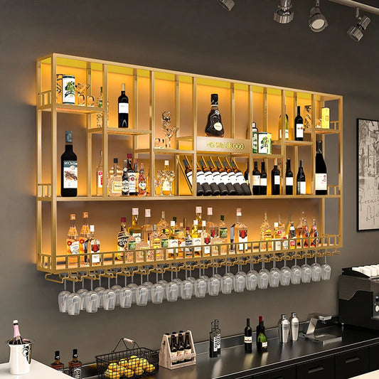 Gold Modern Hanging Wine Rack Wall Display Luxury Large Whisky Holder Wine Rack Cabinet Store Mueble Para Vinos Furniture