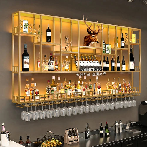 Gold Modern Hanging Wine Rack Wall Display Luxury Large Whisky Holder Wine Rack Cabinet Store Mueble Para Vinos Furniture