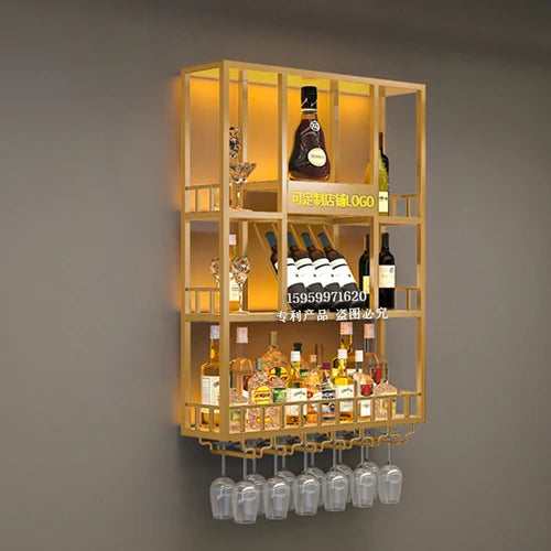 Gold Modern Hanging Wine Rack Wall Display Luxury Large Whisky Holder Wine Rack Cabinet Store Mueble Para Vinos Furniture