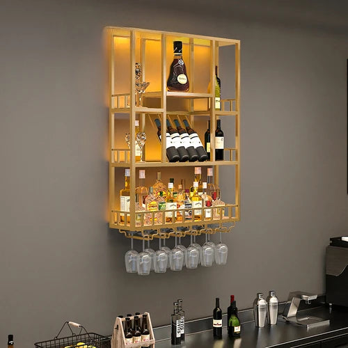 Gold Modern Hanging Wine Rack Wall Display Luxury Large Whisky Holder Wine Rack Cabinet Store Mueble Para Vinos Furniture