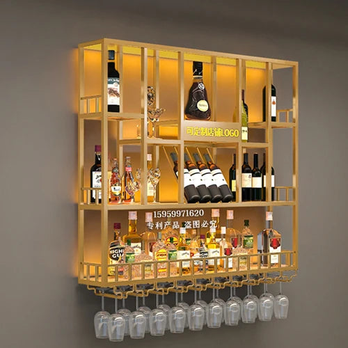 Gold Modern Hanging Wine Rack Wall Display Luxury Large Whisky Holder Wine Rack Cabinet Store Mueble Para Vinos Furniture
