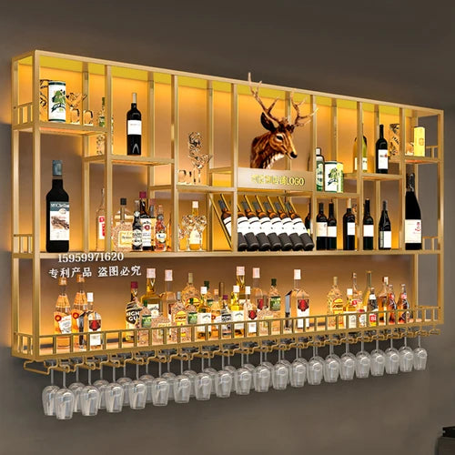 Gold Modern Hanging Wine Rack Wall Display Luxury Large Whisky Holder Wine Rack Cabinet Store Mueble Para Vinos Furniture